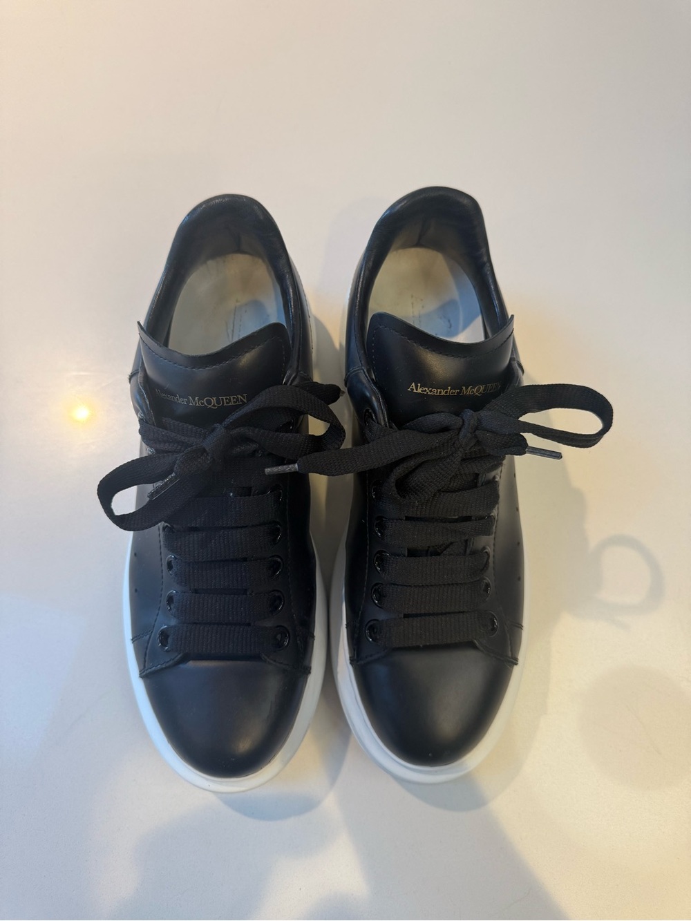 Alexander McQueen Black Leather Sneakers with White Platform
